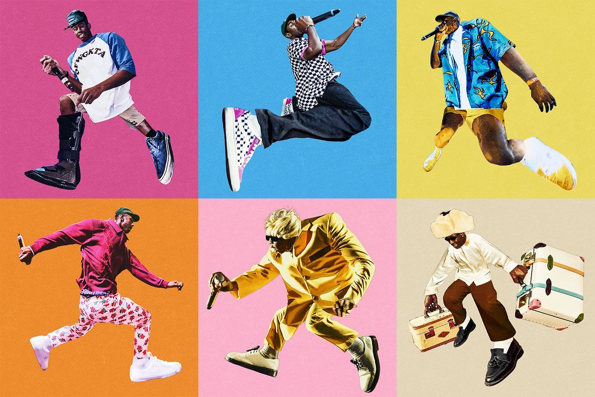 A collage of Tyler the Creator's best outfits. 
