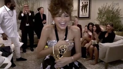 Actress Zendaya winning Emmy at the 2020 emmys