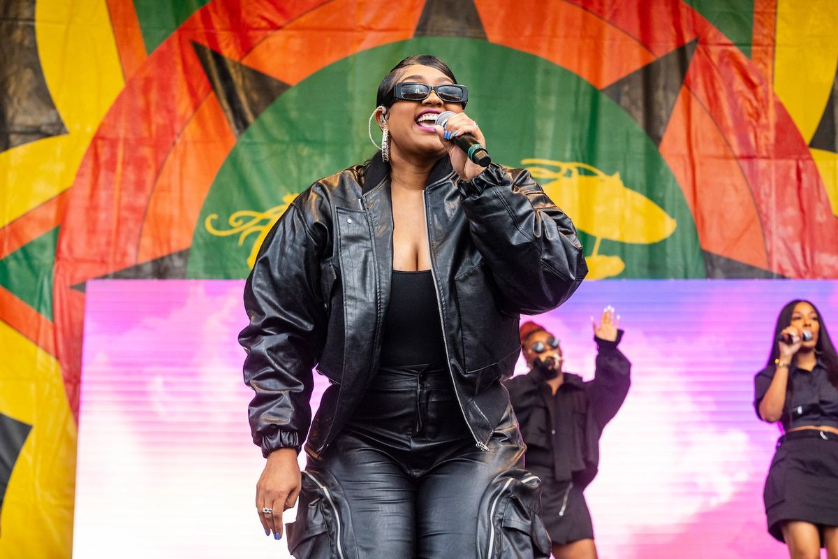 azmine Sullivan performs on Day Two of 2023 New Orleans Jazz & Heritage Festival at Fair Grounds Race Course on April 29, 2023 in New Orleans, Louisiana.