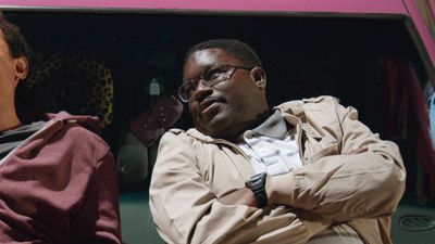Bad tripl to r eric andre as chris lil rel howery as bud