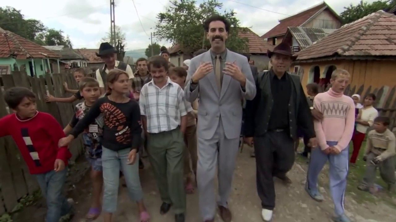 Borat walking with people