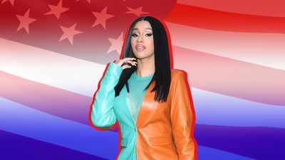 Cardi B politics in front of American flag