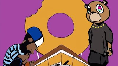Cartoon renditions of Kanye West and J Dilla on the cover art for Cameron Smiley's latest mash-up tape.