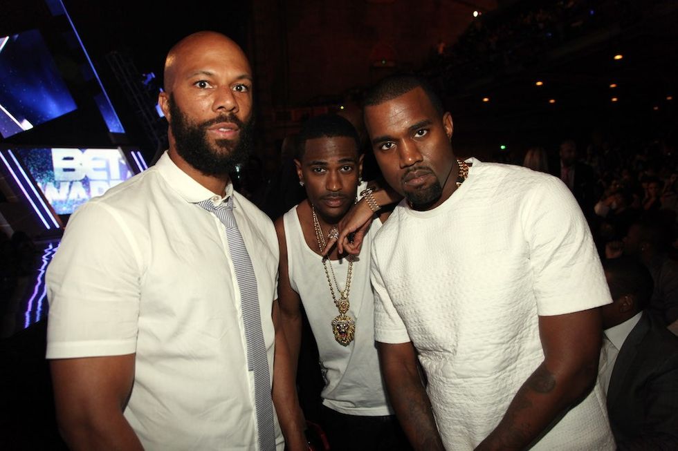 Common, Big Sean, Kanye West wearing white