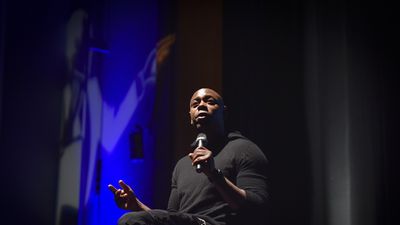 Dave Chappelle addresses the student body and faculty at Duke Ellington School of the Arts on Friday, September 29, 2017, in Washington, DC.