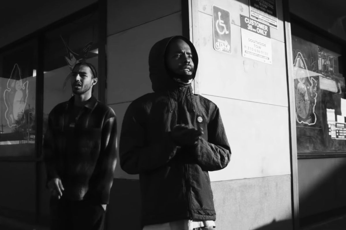 Earl Sweatshirt and Navy Blue in the video for the Alchemist single "Nobles."