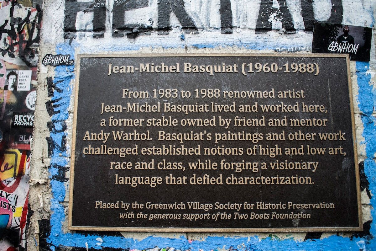Former studio location of artist Jean-Michel Basquiat at 87 Great Jones Street was a former horse stable and owned by Andy Warhol. Basquiat worked here from 1983 to 1988.