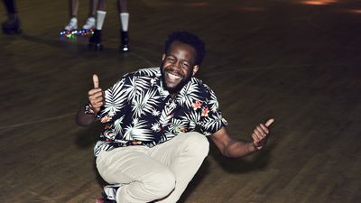 black man on roller skates