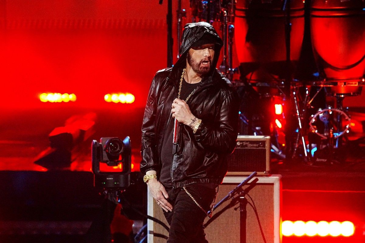 Inductee Eminem performs on stage during the 37th Annual Rock & Roll Hall Of Fame Induction Ceremony at Microsoft Theater on November 05, 2022 in Los Angeles, California.