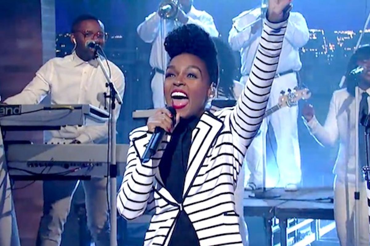 Janelle Monae Performs A Cover Of David Bowie's "Heroes" Live On The Late Show With David Letterman.