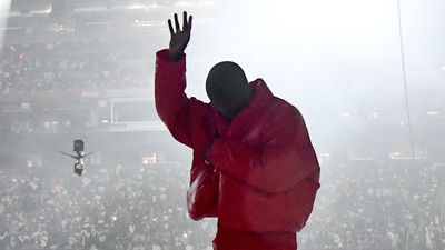 Kanye West is seen at ‘DONDA by Kanye West’ listening event at Mercedes-Benz Stadium on July 22, 2021 in Atlanta, Georgia.