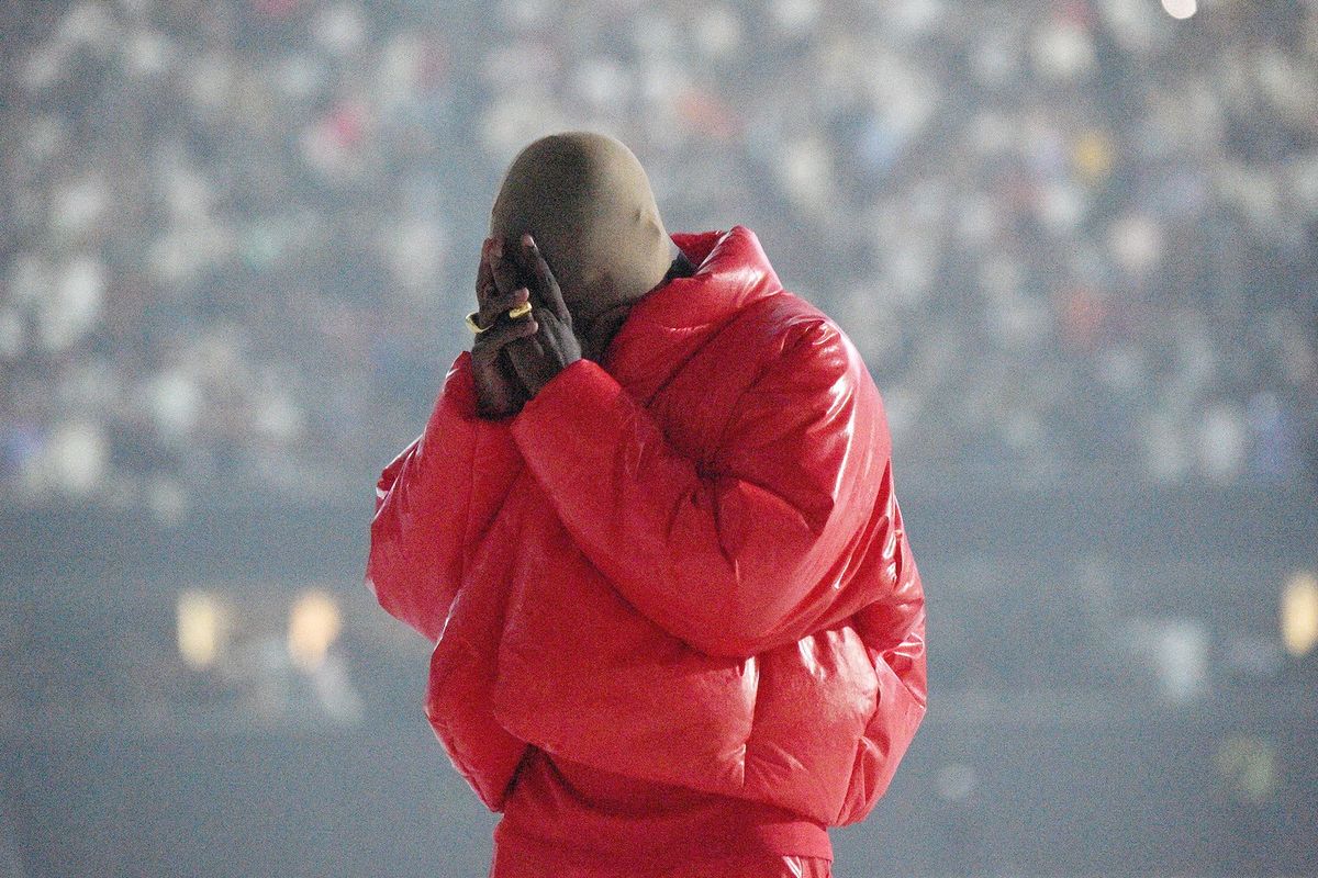 Kanye West mask red coat