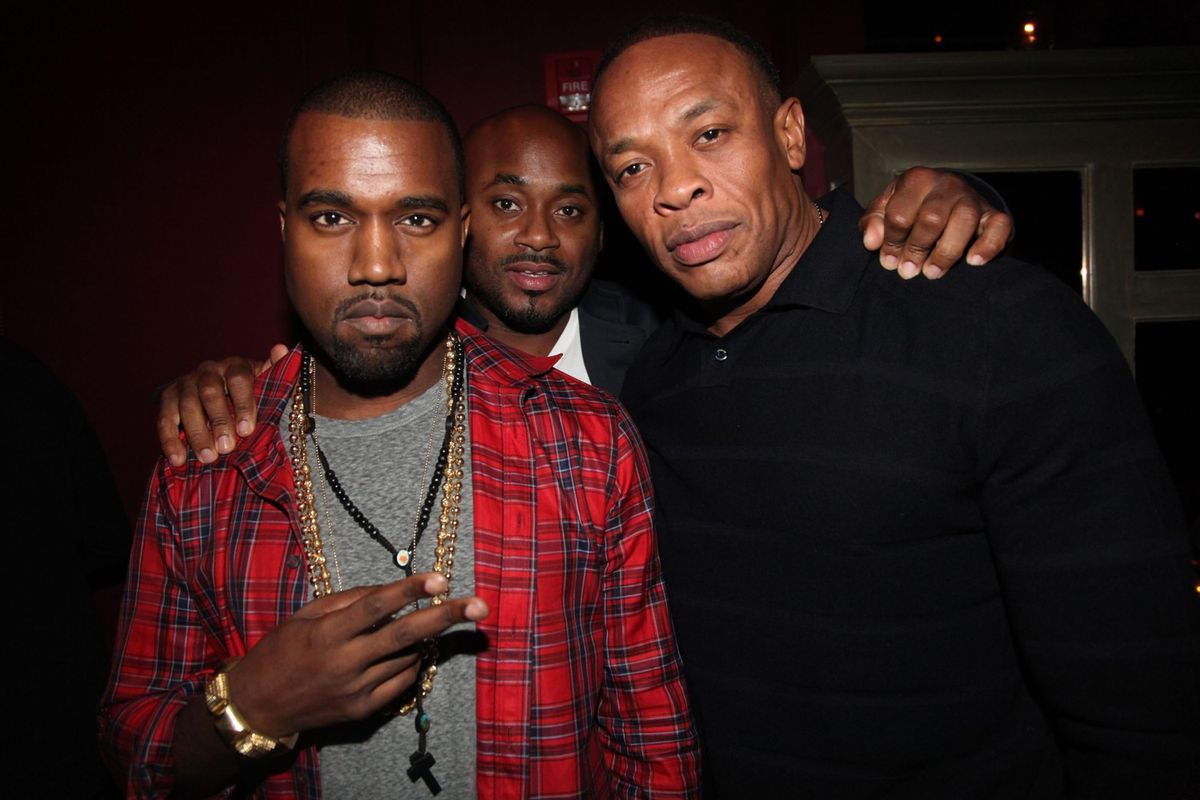 Kanye West, Steve Stoute and Dr. Dre attend the "CULO by Mazzucco" book and art exhibition launch after party at The Darby Restaurant on October 9, 2011 in New York City. 