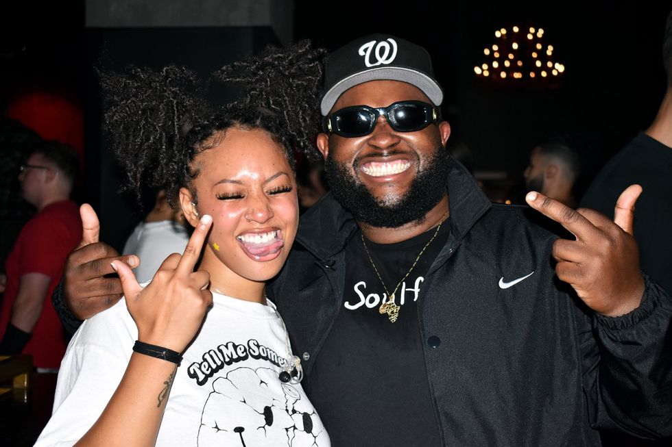 kei (left) and EZY Truth (right) pose for a photo after opening for IDK\u2019s show at Big Night Live in Boston on August 26, 2023.