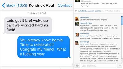 Kendrick Lamar's reply to Macklemore's post-Grammys "You Got Robbed" text
