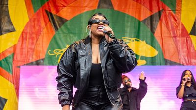 azmine Sullivan performs on Day Two of 2023 New Orleans Jazz & Heritage Festival at Fair Grounds Race Course on April 29, 2023 in New Orleans, Louisiana.