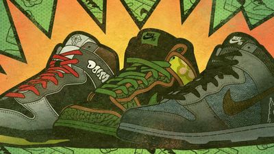 Illustration of the De La Soul, Madlib, and MF DOOM Nike SB Dunks