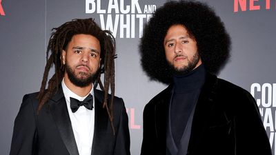 J. Cole (L) and Colin Kaepernick attend the Netflix Limited Series Colin In Black And White Special Screening at The Whitby Hotel on October 26, 2021 in New York City.