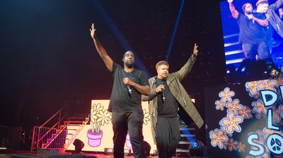 Kelvin Mercer and Dave Jolicoeur from De La Soul perform during Gods of Rap Festival at AccorHotels Arena on May 18, 2019 in Paris, France.