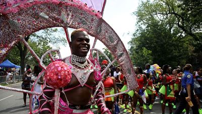 People participate in the West Indian American Day Parade marking the Labor Day in the Brooklyn Borough of New York City on September 04, 2023.