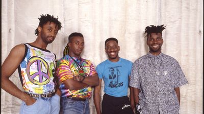 Portrait of the members of American rock group Living Colour, New York, New York, 1980s. Pictured are, from left, musicians Muzz Skillings, Corey Glover, Will Calhoun, and Vernon Reid. 