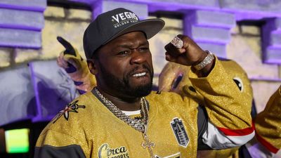 Rapper 50 Cent sounds the siren prior to the start of the first period in Game Five of the 2023 NHL Stanley Cup Final between the Vegas Golden Knights and the Florida Panthers at T-Mobile Arena on June 13, 2023 in Las Vegas, Nevada.