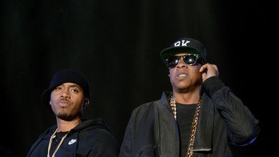 Rappers Nas (L) and Jay-Z perform onstage during day 2 of the 2014 Coachella Valley Music & Arts Festival at the Empire Polo Club on April 12, 2014 in Indio, California.