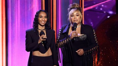 Tionne “T-Boz” Watkins and Rozonda “Chilli” Thomas speak onstage during the 2023 iHeartRadio Music Awards at Dolby Theatre in Los Angeles, California on March 27, 2023.