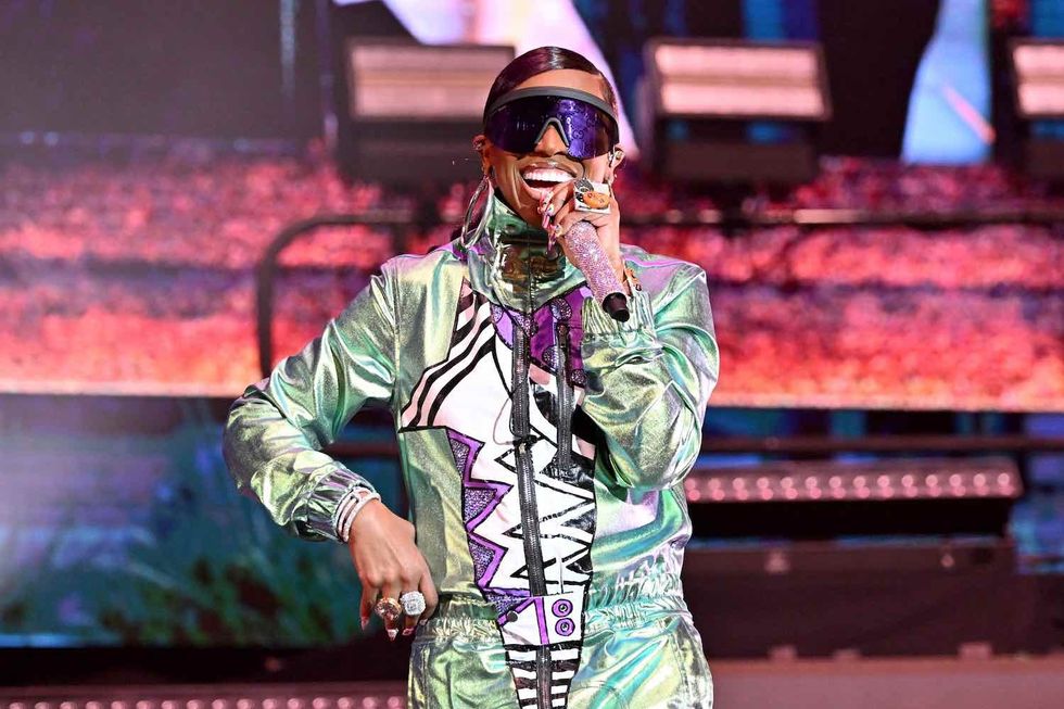 Missy Elliott performs onstage during the Strength of a Woman's MJB \u201cCelebrating Hip Hop 50\u201d Concert in Partnership with Mary J. Blige, Pepsi, and Live Nation Urban at State Farm Arena on May 12, 2023 in Atlanta, Georgia.