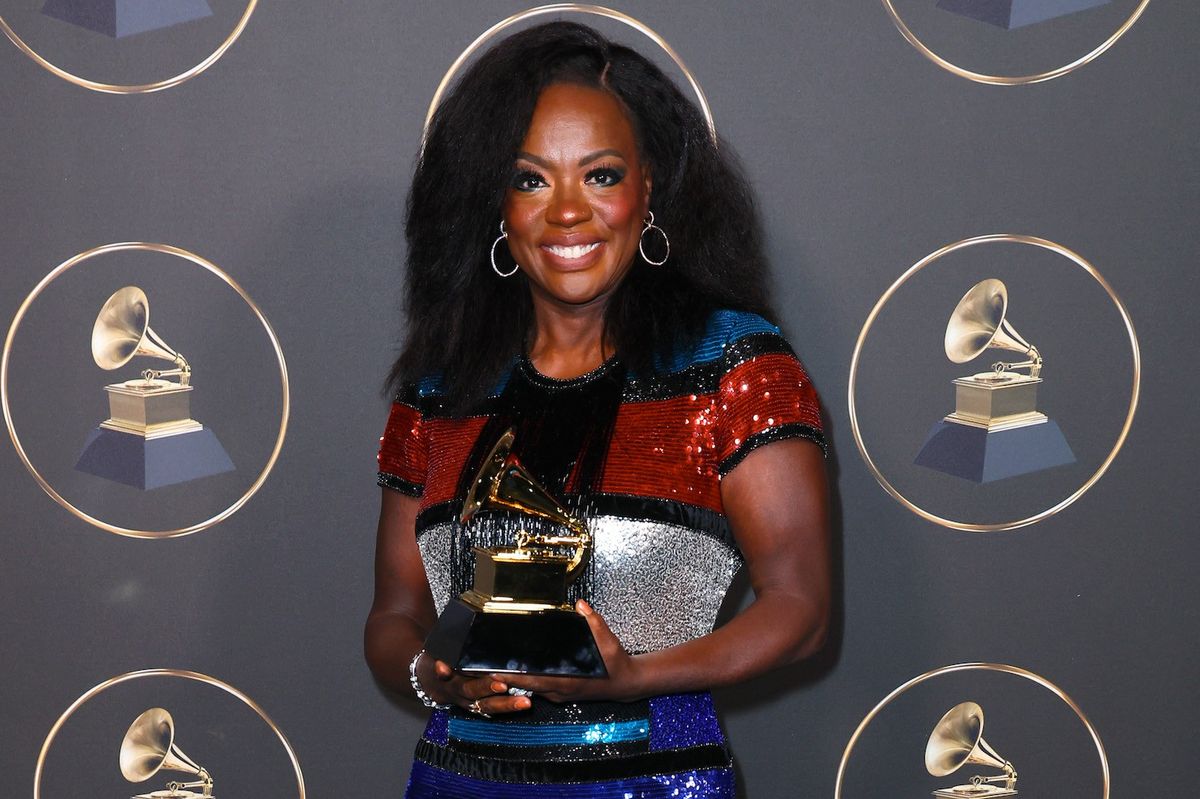 Newly-minted EGOT, Viola Davis accepts the award for Best Audio Book, Narration, and Storytelling at the 2023 Grammys.