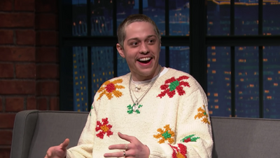 Pete Davidson discussing an awkwardly brief call with Eminem on the set of 'Late Night with Seth Meyers.'