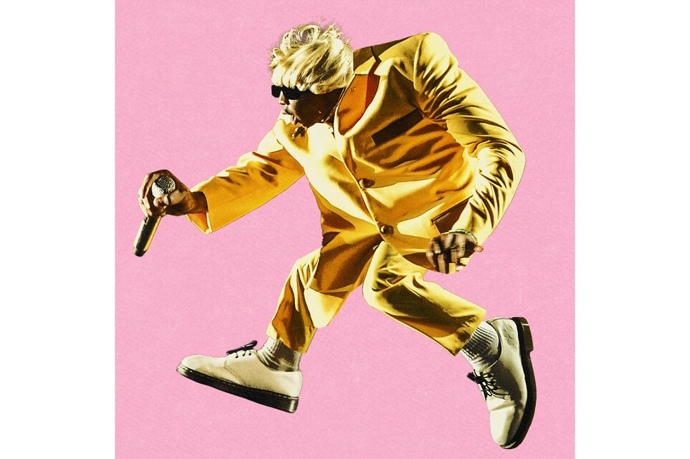 Photo illustration of Tyler the Creator in his Igor outfit. 