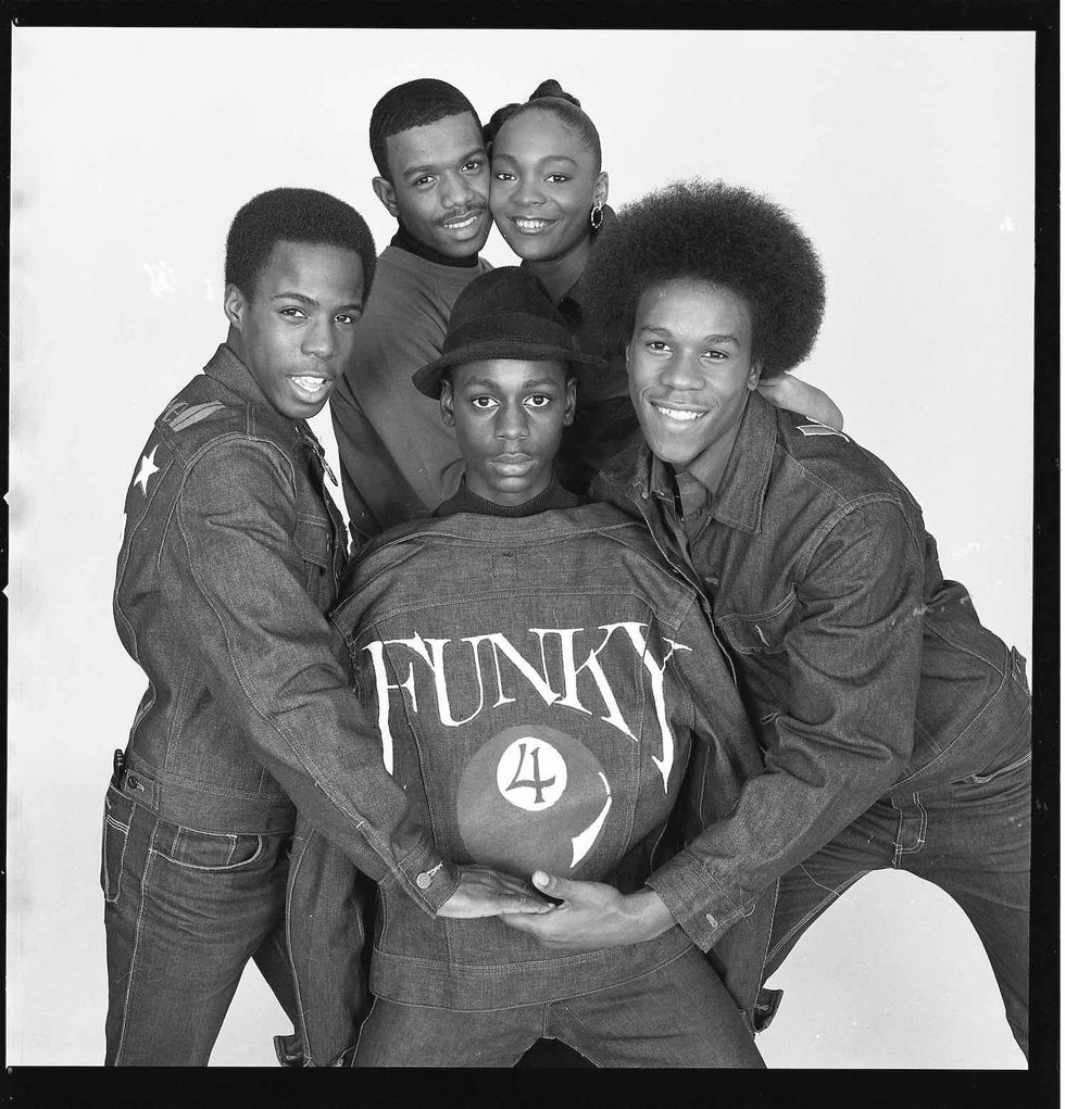 Portrait of the members of American hip hop group Funky 4 + 1, 1980.