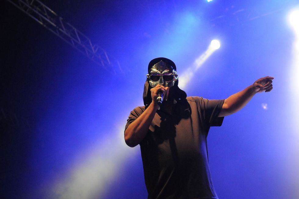 Rapper MF Doom performs live on stage during the first day of the 'I'll Be Your Mirror' festival, curated By Portishead & ATP, at Alexandra Palace on July 23, 2011 in London, United Kingdom.