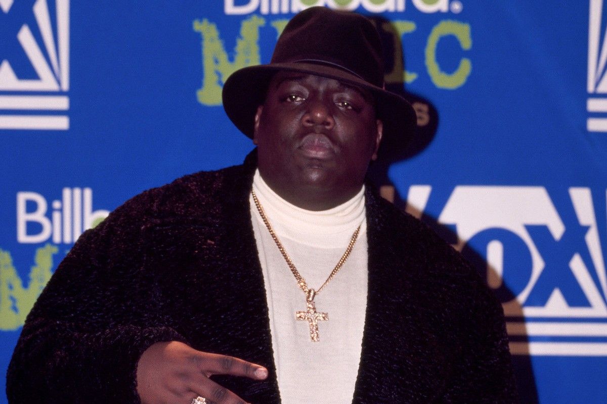 Rapper Notorious B.I.G. AKA Biggie Smalls (Christopher Wallace) receives Billboard Music Award on December 6, 1995 at The Coliseum in New York City, New York (photo by Larry Busacca/Getty Images).