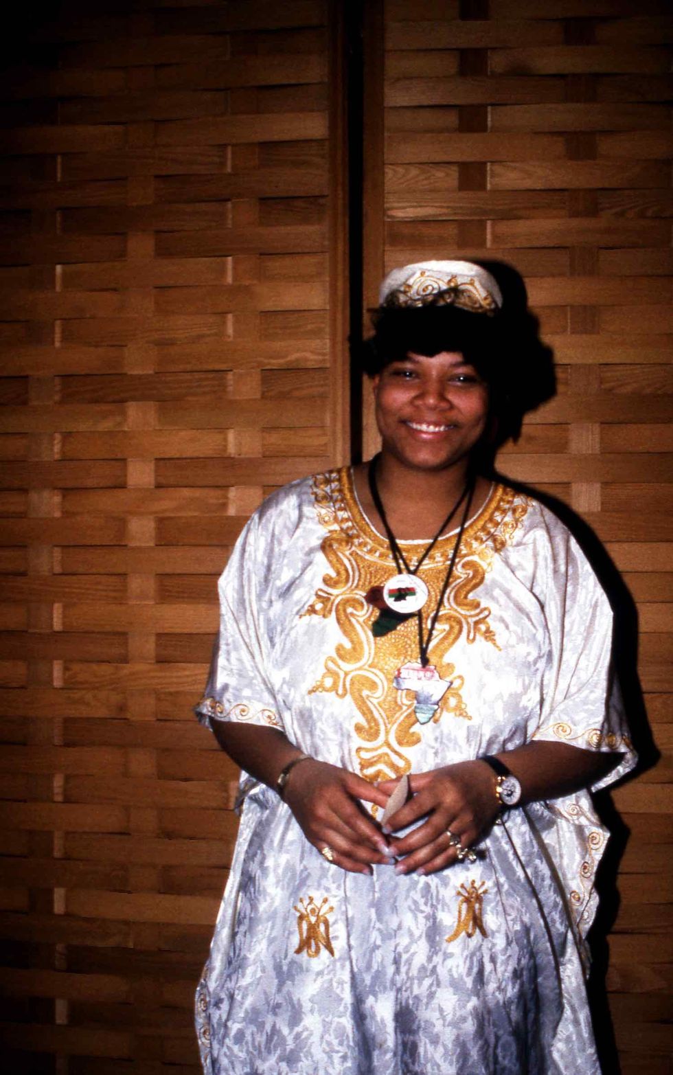 Rapper Queen Latifah (Dana Elaine Owens) poses for photos backstage at Mosque Maryum in Chicago, Illinois in June 1989.