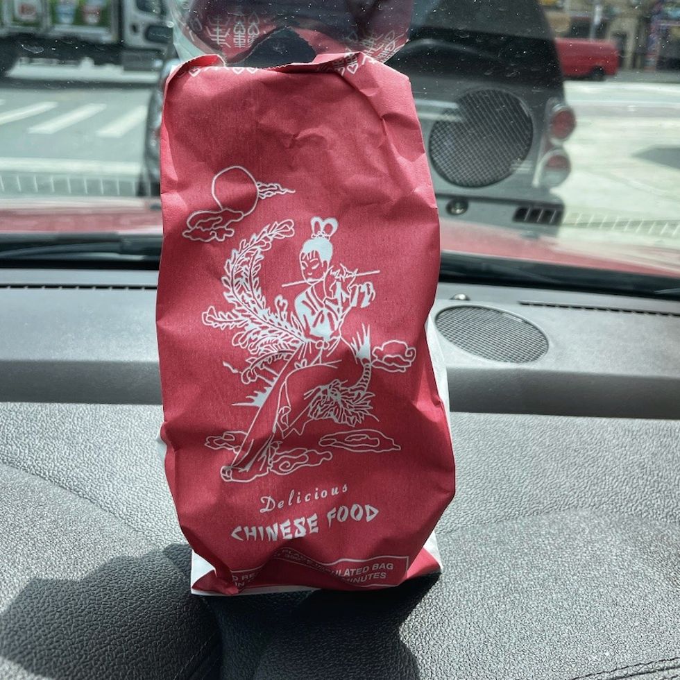 red and white bag from Chinese store 