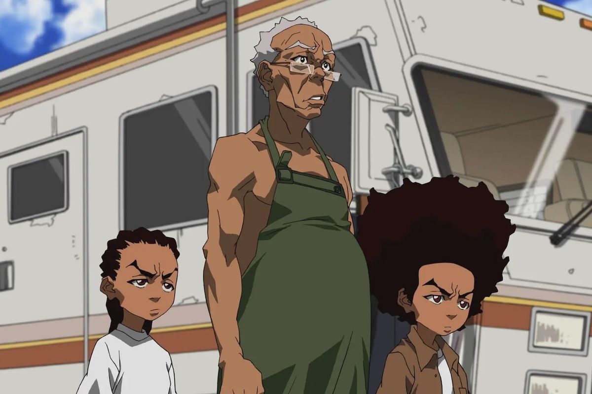 Riley, Granddad, and Huey, the three main characters of 'The Boondocks'