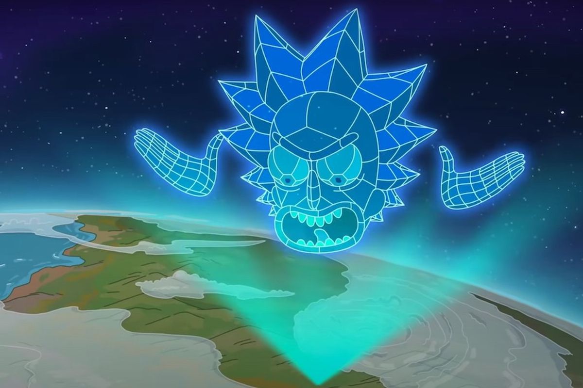 Screenshot of hologram Rick in the trailer for season five of Rick and Morty