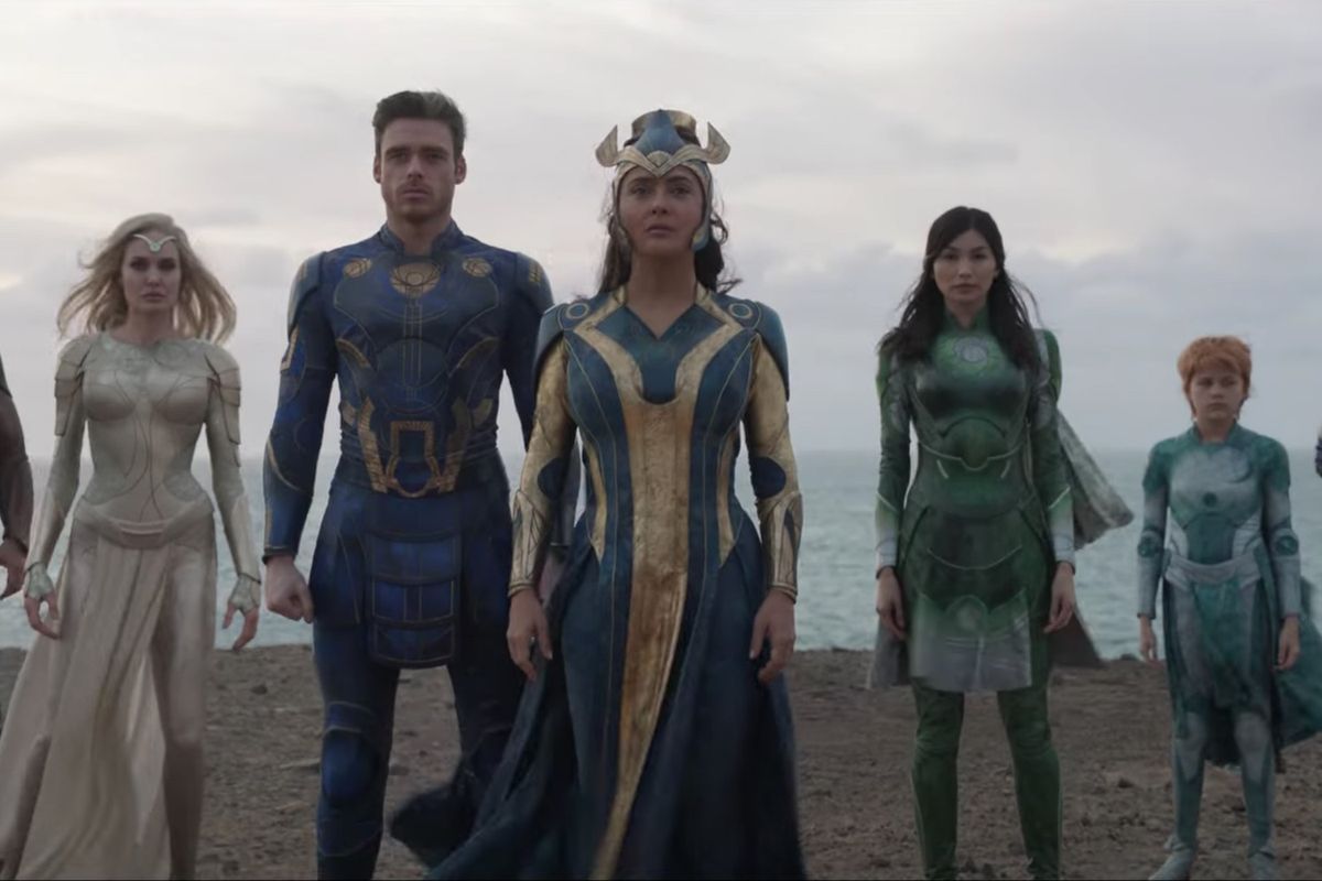 Screenshot of the Eternals team from the final trailer for the upcoming Marvel film.
