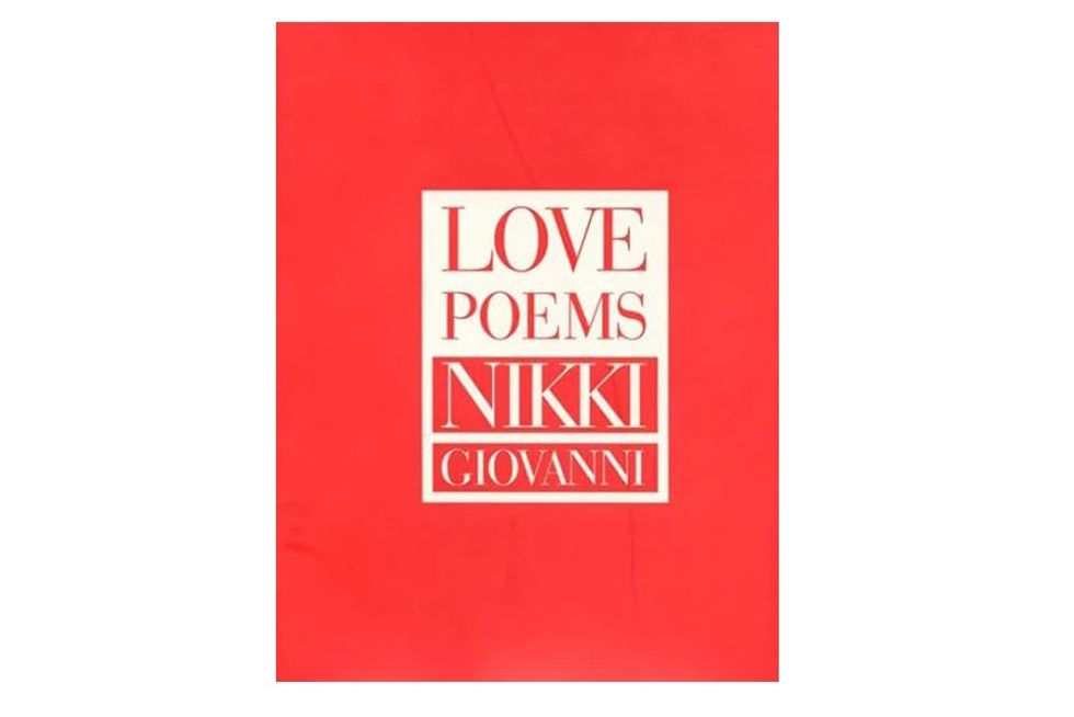 The cover of love poems by nikki giovanni is red and white.