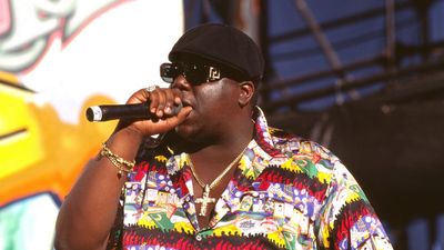 The Notorious B.I.G. colorful shirt black hat