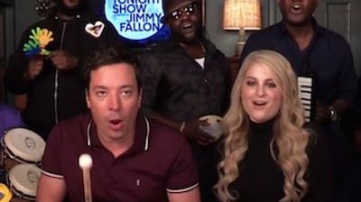 The Roots & Jimmy Fallon Grab Their Classroom Instruments & Join Meghan Trainor For A Performance Of Her Hit Single "All About That Bass" Live On The Tonight Show.