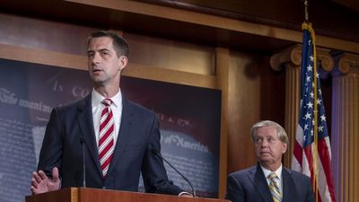 Tom Cotton attends a press conference