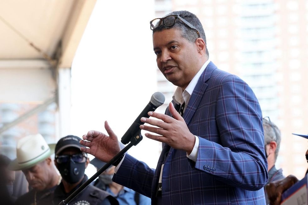 Universal Hip Hop Museum executive director Rocky Bucano speaks during the Universal Hip Hop Museum Groundbreaking Ceremony at Bronx Point on May 20, 2021 in the Bronx borough of New York City.
