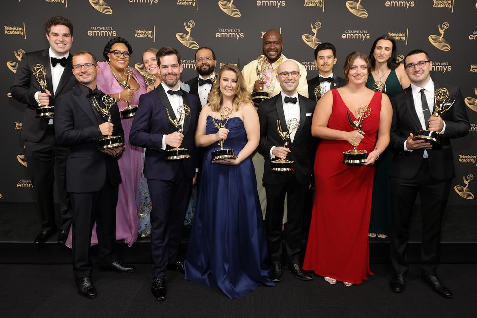 Writers from 'Last Week Tonight with John Oliver,' winners of the Outstanding Writing for a Variety Series award, attend the 2022 Creative Arts Emmys at Microsoft Theater 