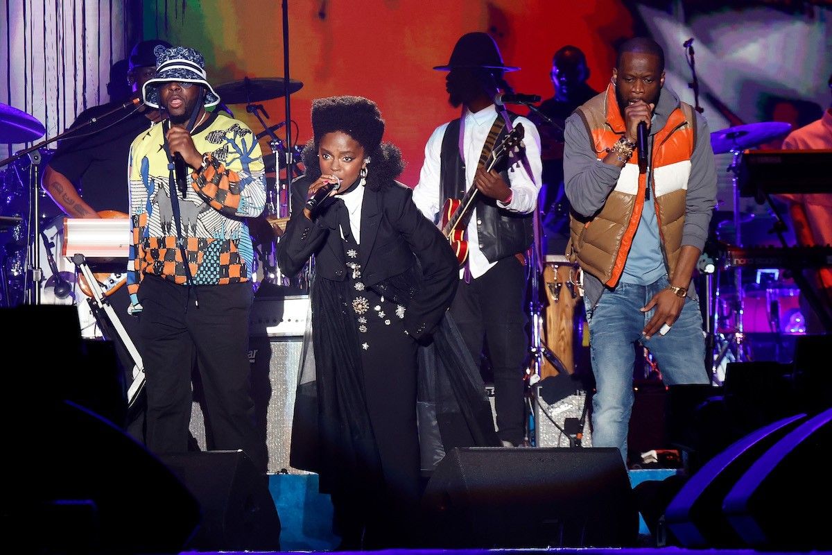 Wyclef Jean, Lauryn Hill, and Pras Michel of The Fugees perform during the 2023 The Roots Picnic at The Mann on June 03, 2023 in Philadelphia, Pennsylvania.