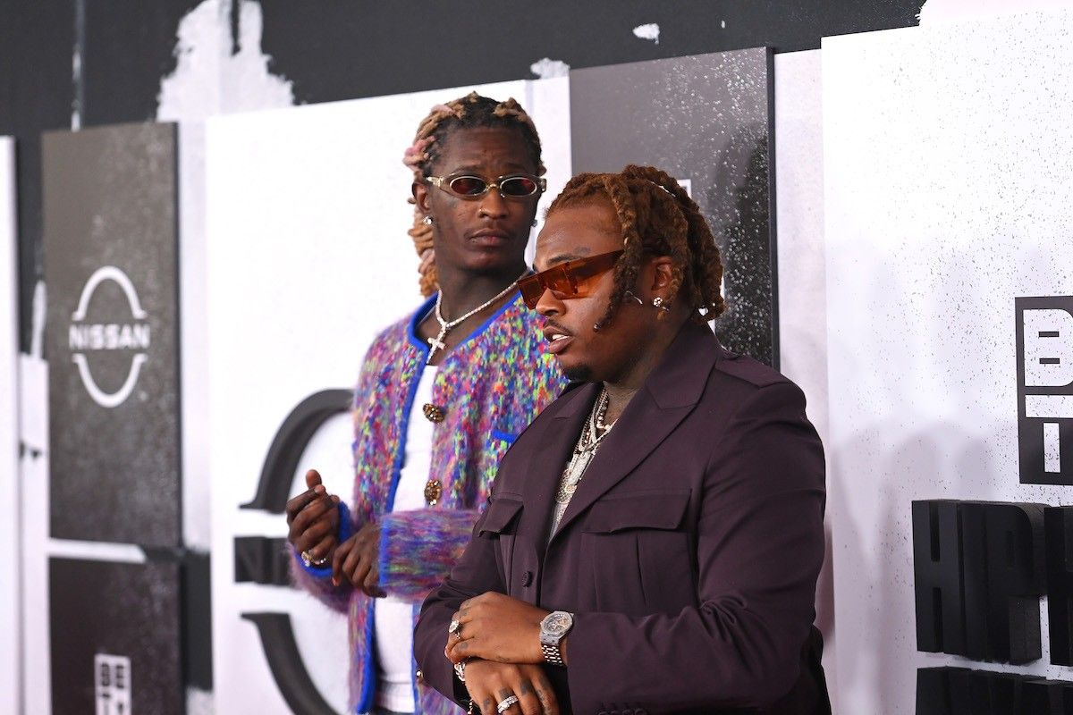 Young Thug and Gunna attend the 2021 BET Hip Hop Awards at Cobb Energy Performing Arts Center on October 01, 2021 in Atlanta, Georgia.