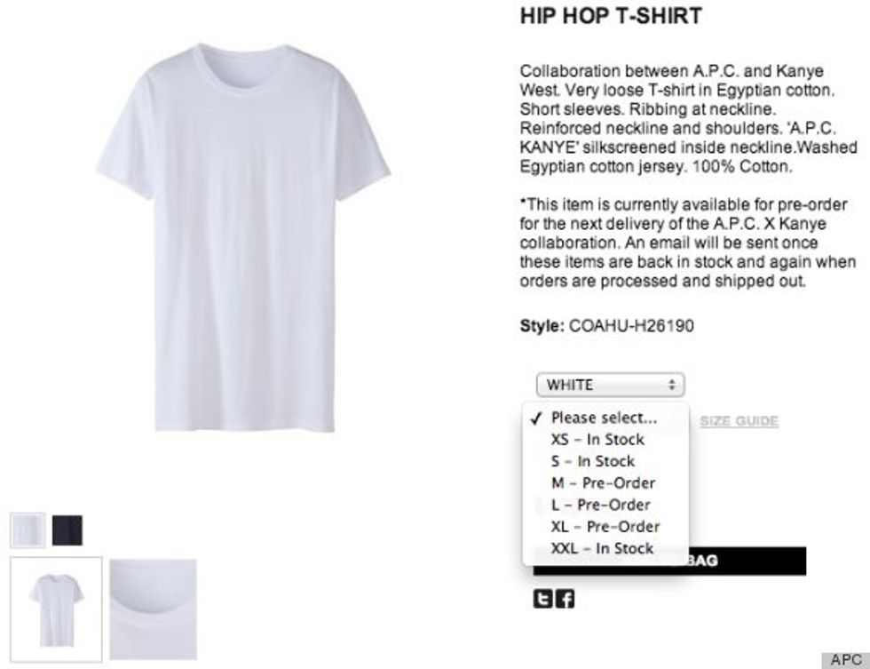 white hip hop t shirt by kanye west and apc
