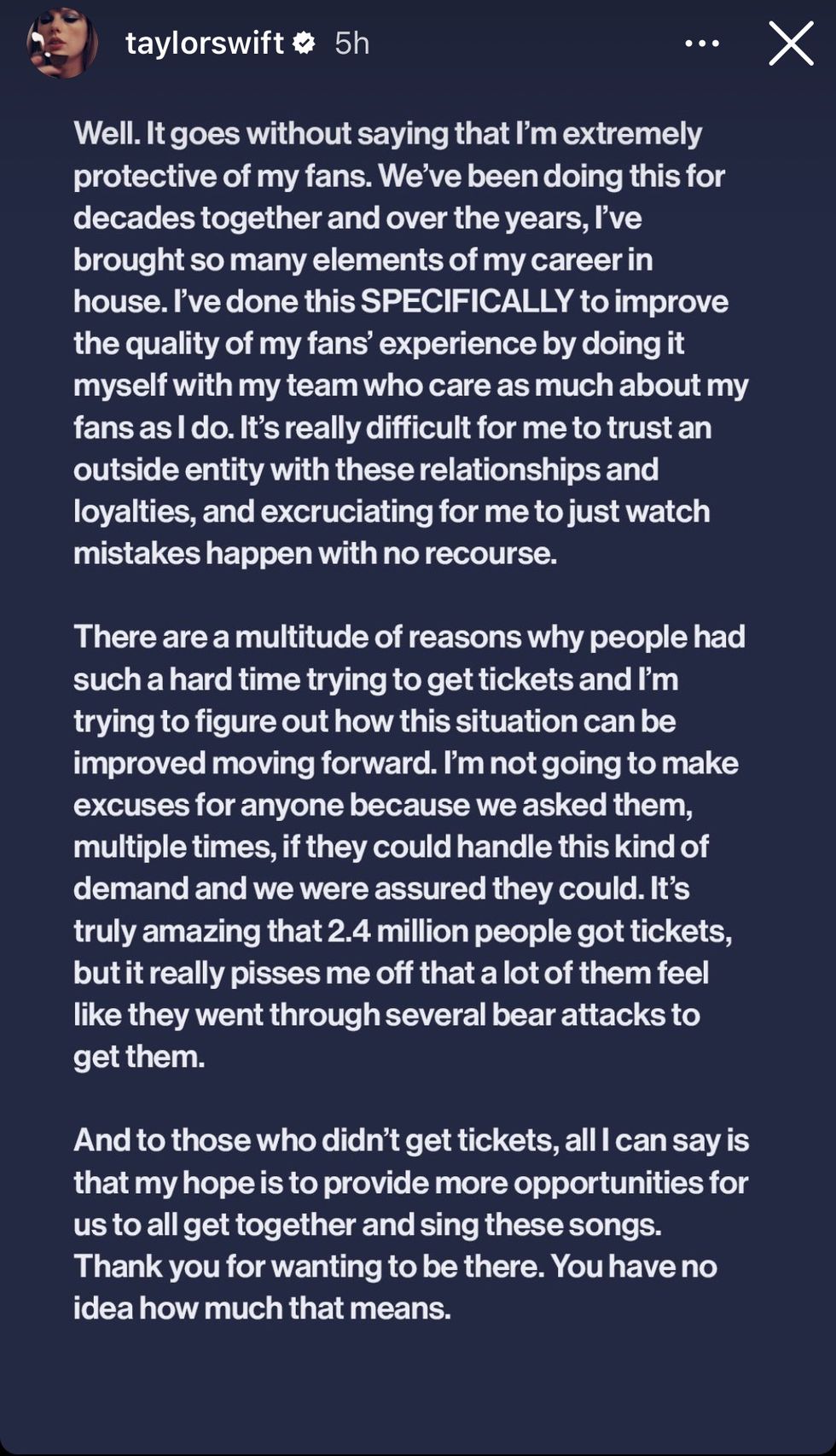 Taylor Swift Statement on Live Nation and Ticketmaster